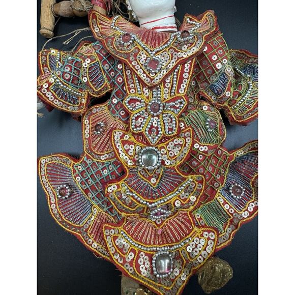 Vintage Thailand Asian Marionette Wooden Puppet Hand Painted 14” Ornate Nice! - Picture 3 of 9